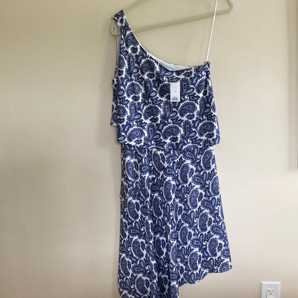 NWT Banana Republic Blue and White One Shoulder Dress
